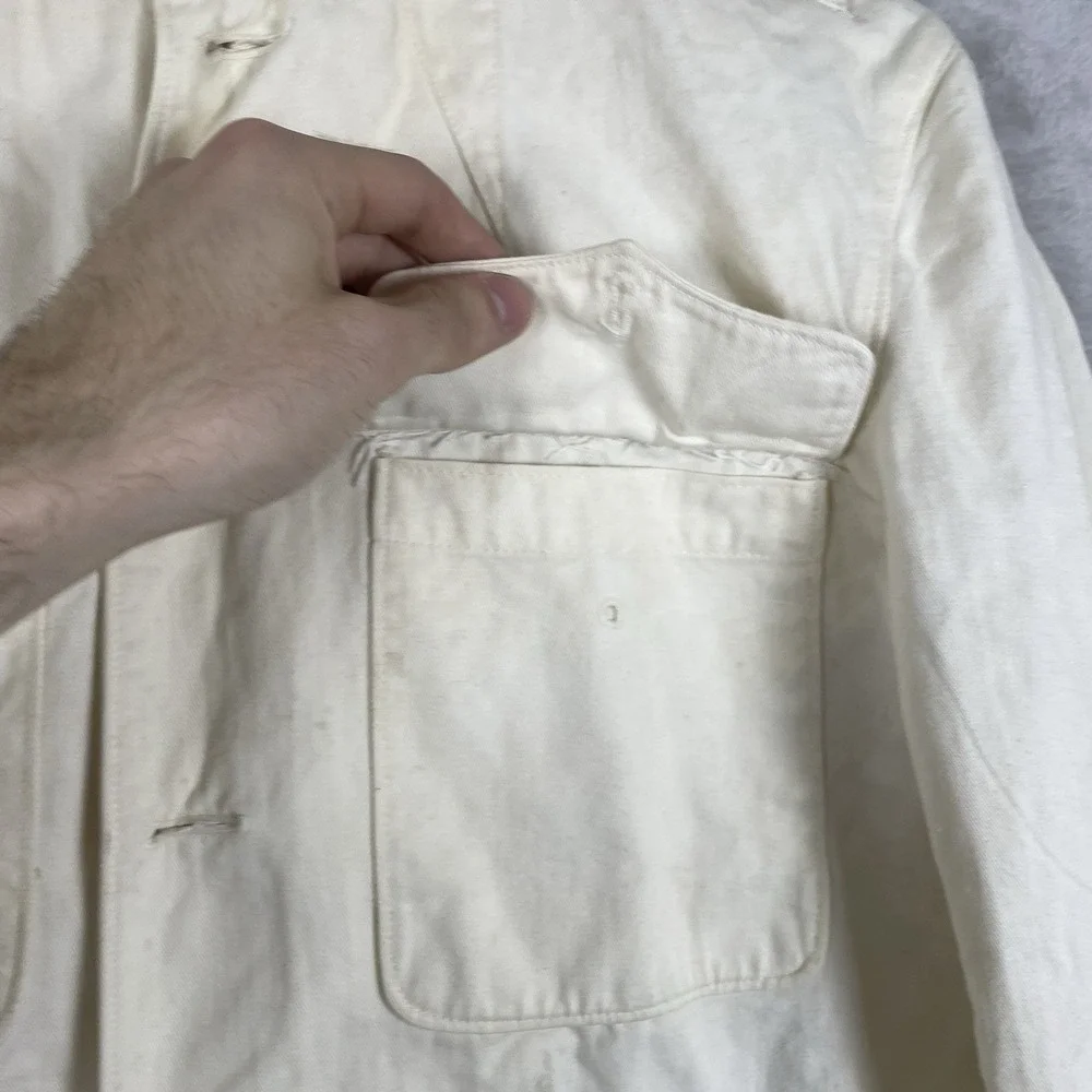 True Vtg 30s 40s Sanforized White Cotton Twill Chore Uniform Jacket Portlite